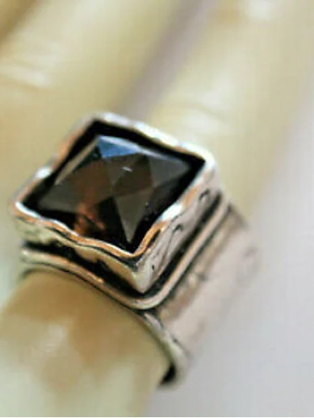 Silpada Silver Ring with Dark Brown Square Stone